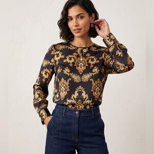 J.Crew Blouse Women 100% Silk Shirt Keyhole Paisley Top size‎ 6